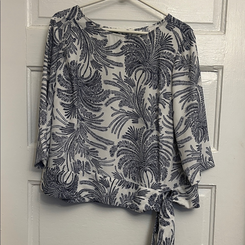 Talbots Navy and White Patterned Blouse